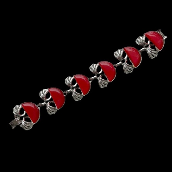 “Red Moonglow” 60s Chunky Coro Pegasus Thermoset Bracelet 7” - Picture 4 of 12
